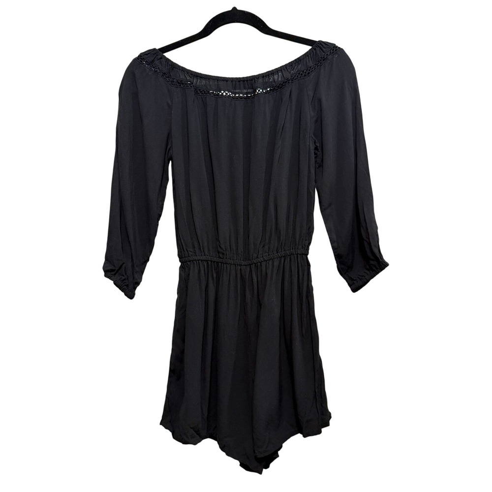 Abercrombie & Fitch Off the Shoulder Romper Womens S Black Crochet Lace Y2K Boho
